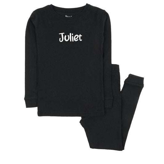 Personalized Kids Pajamas Boys & Girls Solid Colors 2 Piece Pajama Set 100% Cotton -Black